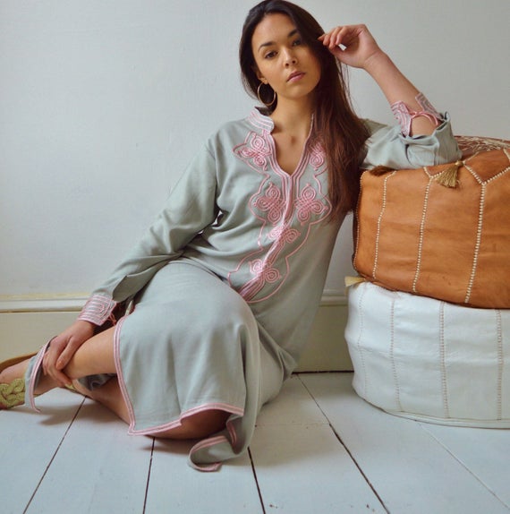 Grey Baby Pink Moroccan Caftan Kaftan Aisha-loungewear,resort dress,beach kaftan,Gifts for her,home dress, maxi long dress,holiday dress,
