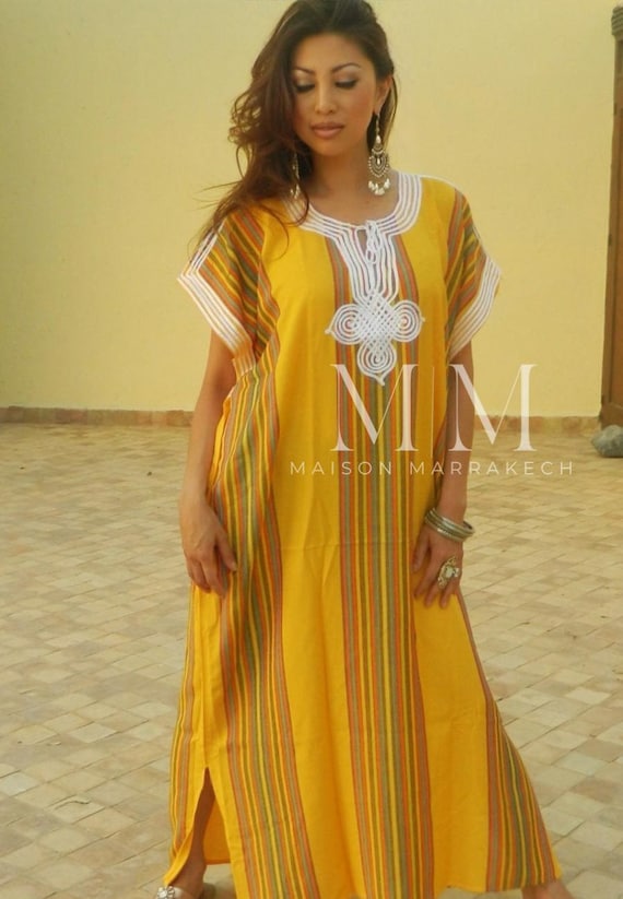 Summer Resort Kaftan Caftan Bedoin - Yellow, Moroccan kaftan, caftan, bohemian wear, resort wear, beach cover up,  dress,  dress,,,holiday
