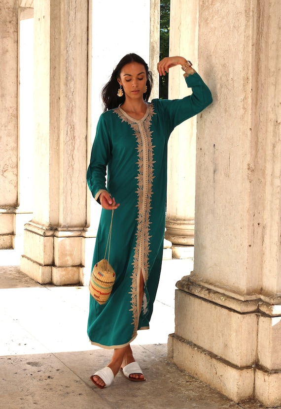 Spring Kaftan Green &Beige kaftan caftan,Maxi Dress- Karima-loungewear,dress,home kaftan, eid, gift for her, Ramadan, holiday dress