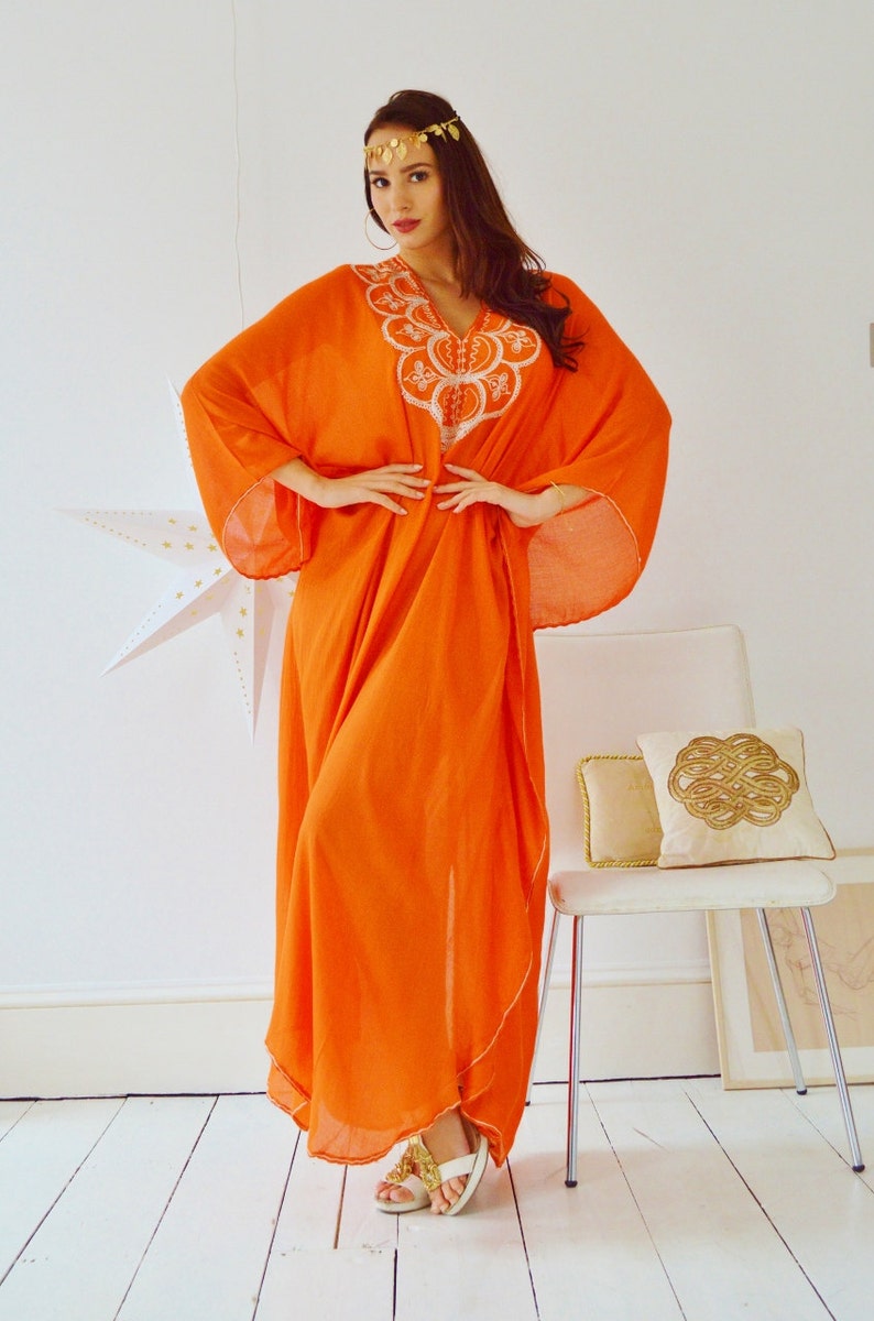 Orange Agadir Embroidery Beach Maternity Gown Caftan Kaftan Etsy