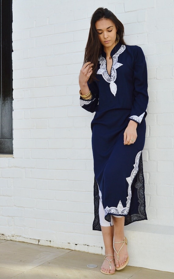 Summer Dress Salma Navy Blue Caftan Kaftan- loungewear,resort dress,beach cover up, Wedding, Birthday gifts,Gift for her,home dress,holiday