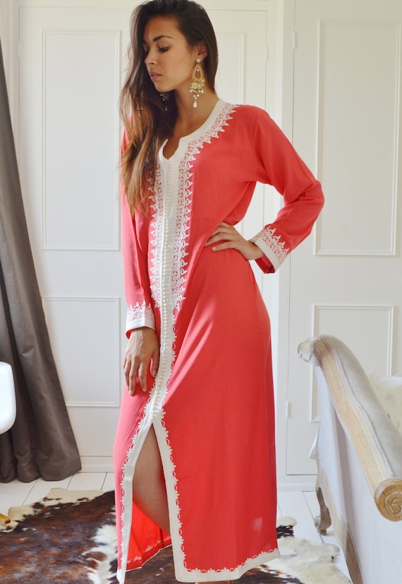 Spring Salmon Pink Caftan Maxi Dress- Karima -loungewear,resortwear,resortwear, , , , or Maternity Gifts, kaftan, dress,beach kaftan,,