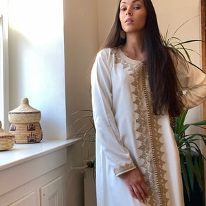 Spring Caftan Kaftan White &Beige kaftan Maxi Dress Karima-loungewear,beach kaftan, Autumn moroccan dress, mother's day,summer dress image 5