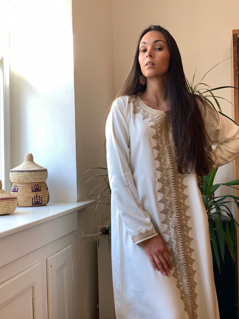 Spring Caftan Kaftan White &Beige kaftan Maxi Dress Karima-loungewear,beach kaftan, Autumn moroccan dress, mother's day,summer dress image 5