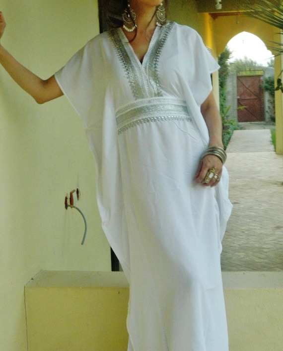 Summer White Resort Caftan Marine- beachwear, maternity, honeymoon,gift for her,beach kaftan, Moroccan kaftan, home dress, resort dress