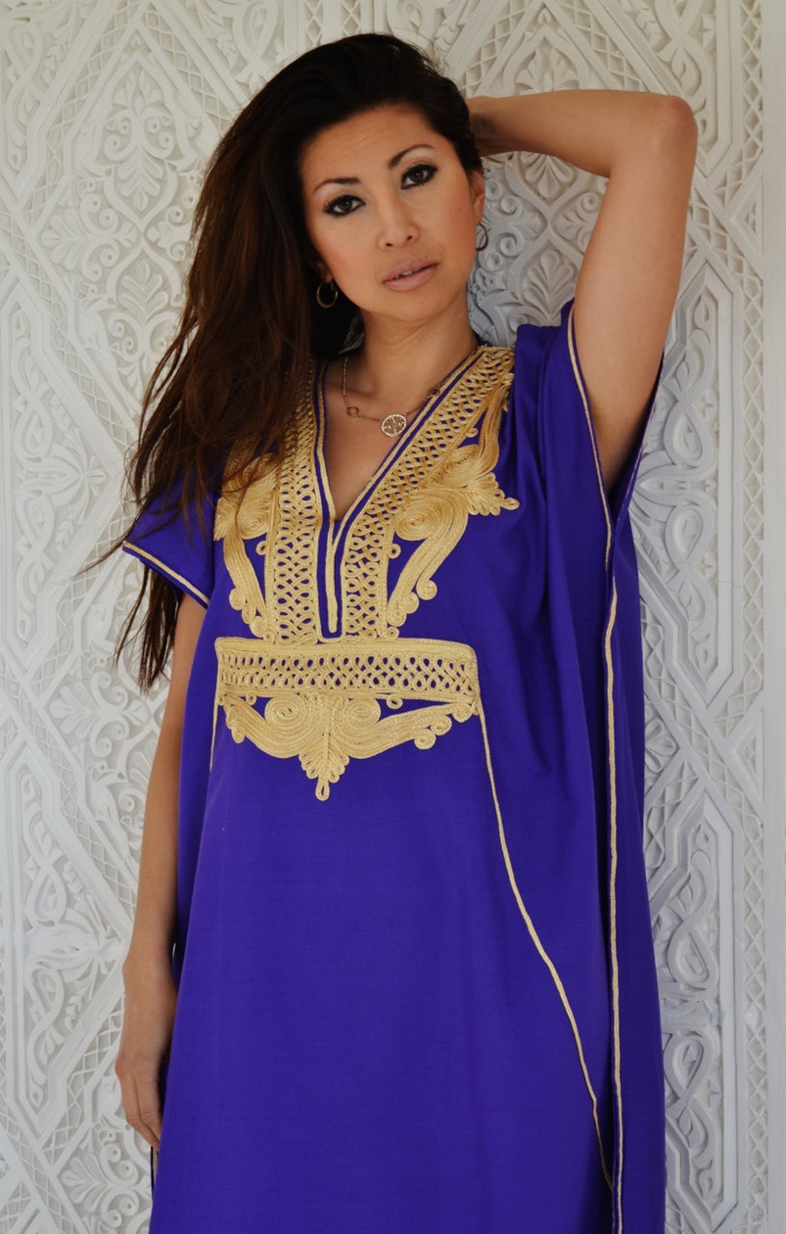 Purple with Gold Marrakech Resort Caftan Kaftan for beach | Etsy