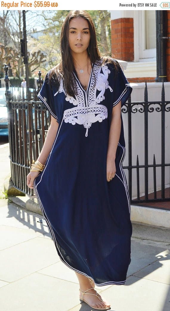 Summer Kaftan, Caftan, Navy Blue & Silver, Marrakech Kaftan beach