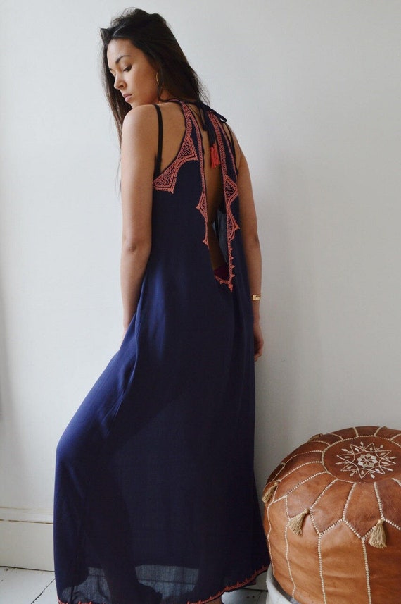 Spring Navy Blue Maxi Dress Kaftan Caftan-Beach kaftan, cover up, resort wear,beachwear, beach wedding, resort maxi dress,  gifts,,Ramadan