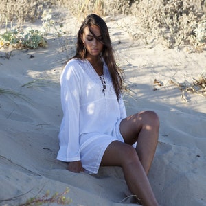 Spring Dress White Tunic Embroidered Dress-Karmia's Syle, dress,beach kaftanholiday wears,, gift,Spring gifts,,Gifts for her,summer dress image 7