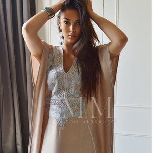 Spring Kaftan, Beige Silver Resort Caftan Kaftan-loungewear,beachwear,home dress, birthday gifts,beach kaftan, gift for her,summer dress image 4