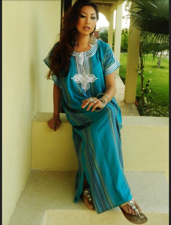 PREORDER-Summer Dress Caftan Kaftan Turquoise Bedouin -beach cover ups,beach weddings,resort dress, birthday gift,holiday,home dress,Eid