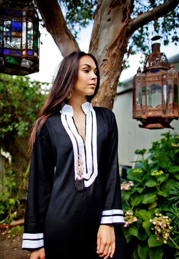 Spring Black & White Mariam Kaftan Caftan- Moroccan kaftan,resortwear,beach cover up,maxi dress,home dress,gift for her,Ramadan gift, lounge