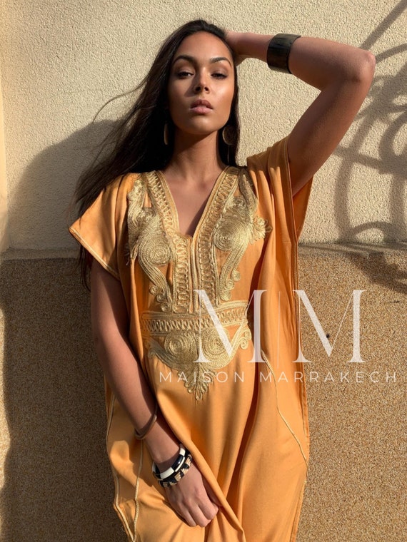 Summer Dress Kaftan Moroccan Yellow Gold Caftan-beach dress,resort dress,home dress,birthday gift,plus size,gifts for her,vacation dress,