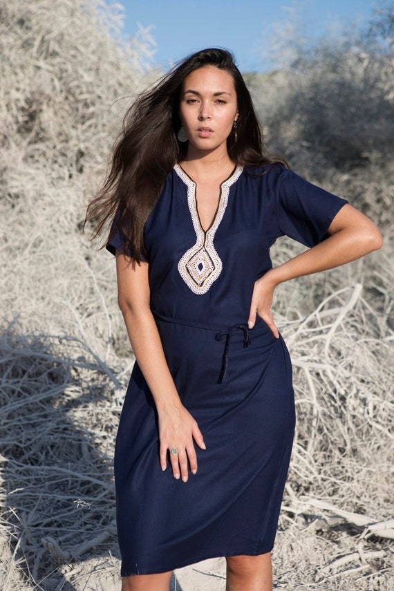 Spring Navy Blue Tunic Dress- Resort Dress, resort wear, bohemian clothing, moroccan dress, beach dress, holiday dress,,,Gifts for her