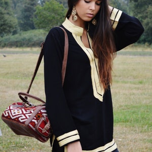 Spring Trendy Tunic Black with Golden Embroidery Mariam resort tunic,birthday gifts, black boho tunic, gifts for her, Ramadan gifts Ramadan image 3