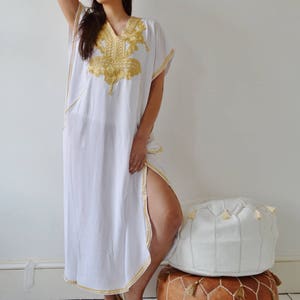 Spring White Kaftan Dress Kaftan Moroccan Resort Caftan Kaftan Marrakech-White Gold Embroidery, beach cover ups, resort , dress, , ,,, image 6