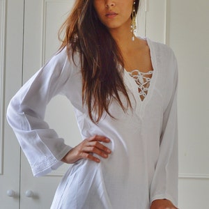 Spring Dress White Tunic Embroidered Dress-Karmia's Syle, dress,beach kaftanholiday wears,, gift,Spring gifts,,Gifts for her,summer dress image 4