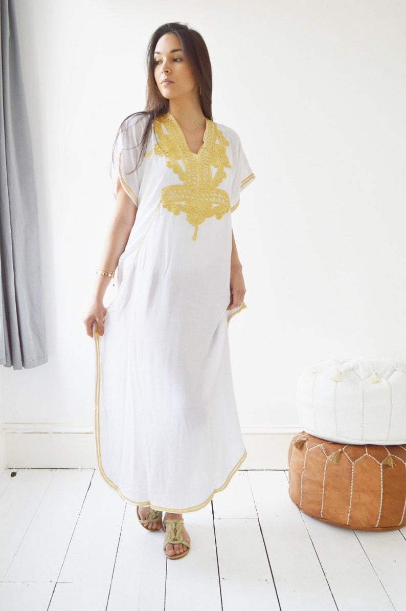 Winter Resort Caftan Kaftan Marrakech christmas gifts resort wearwea, White Gold Embroidery dress,beach kaftan, beach cover ups