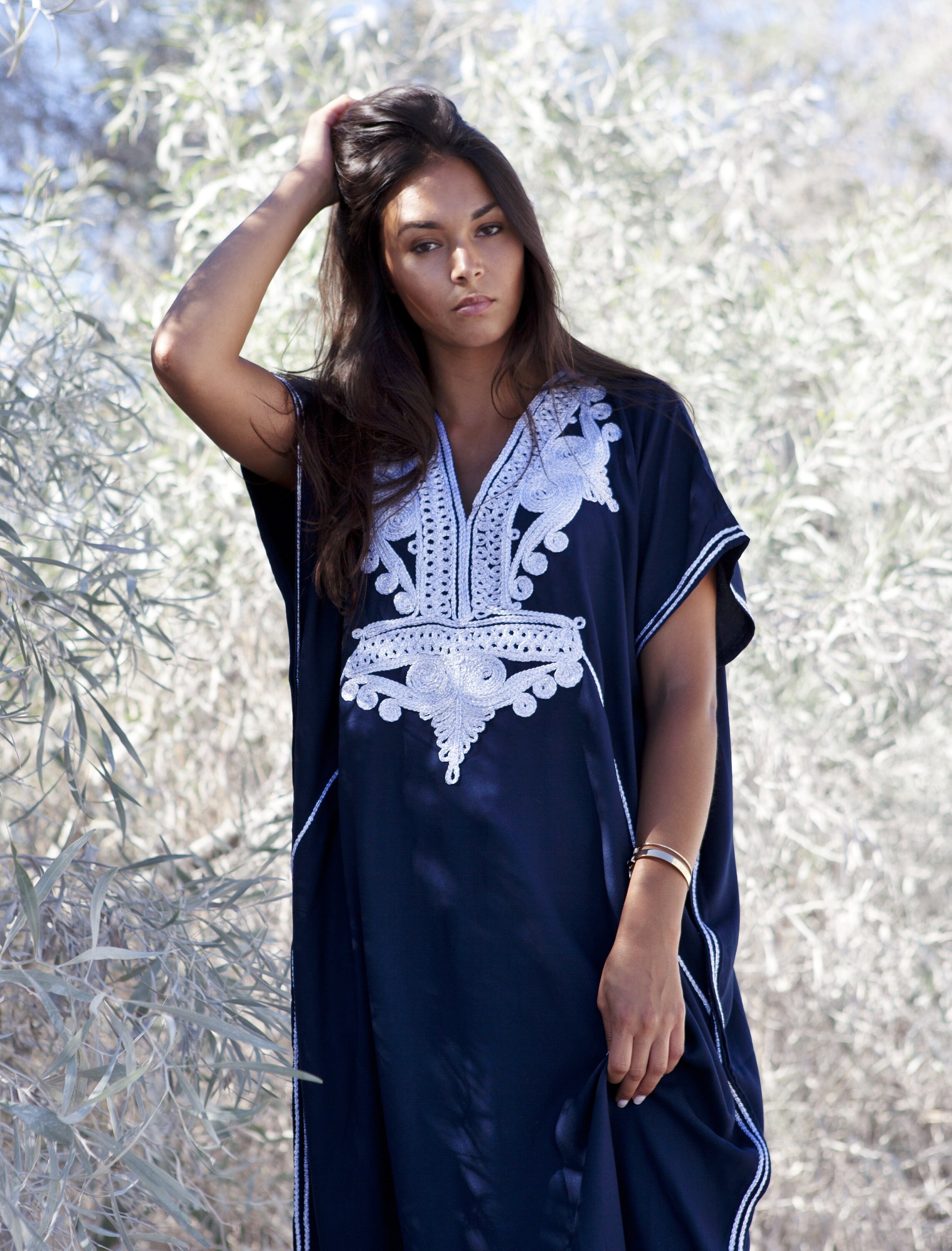 Summer Kaftan, Caftan, Navy Blue & Silver, Marrakech Kaftan beach