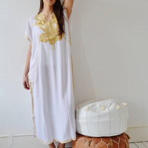 Spring White Kaftan Dress Kaftan Moroccan Resort Caftan Kaftan Marrakech-White Gold Embroidery, beach cover ups, resort , dress, , ,,, image 5