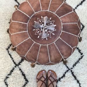 Bestseller/ gift, Spring TAN BROWN MOROCCAN Leather Pouf Pouffe-gifts, wedding gifts, decor, home gifts, ottoman,brown floor pouf,Xmas gifts image 5