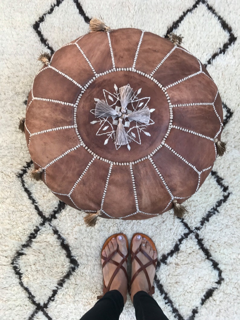 Bestseller/ gift, Spring TAN BROWN MOROCCAN Leather Pouf Pouffe-gifts, wedding gifts, decor, home gifts, ottoman,brown floor pouf,Xmas gifts image 5