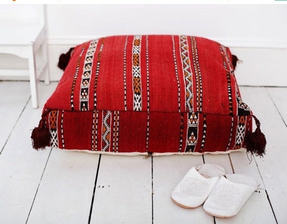 Bestseller Red Kilim Moroccan Floor Cushion, home gifts, wedding gifts, anniversary, pouf,  gifts, boho decor, fall decor,Ramadan gifts,Eid