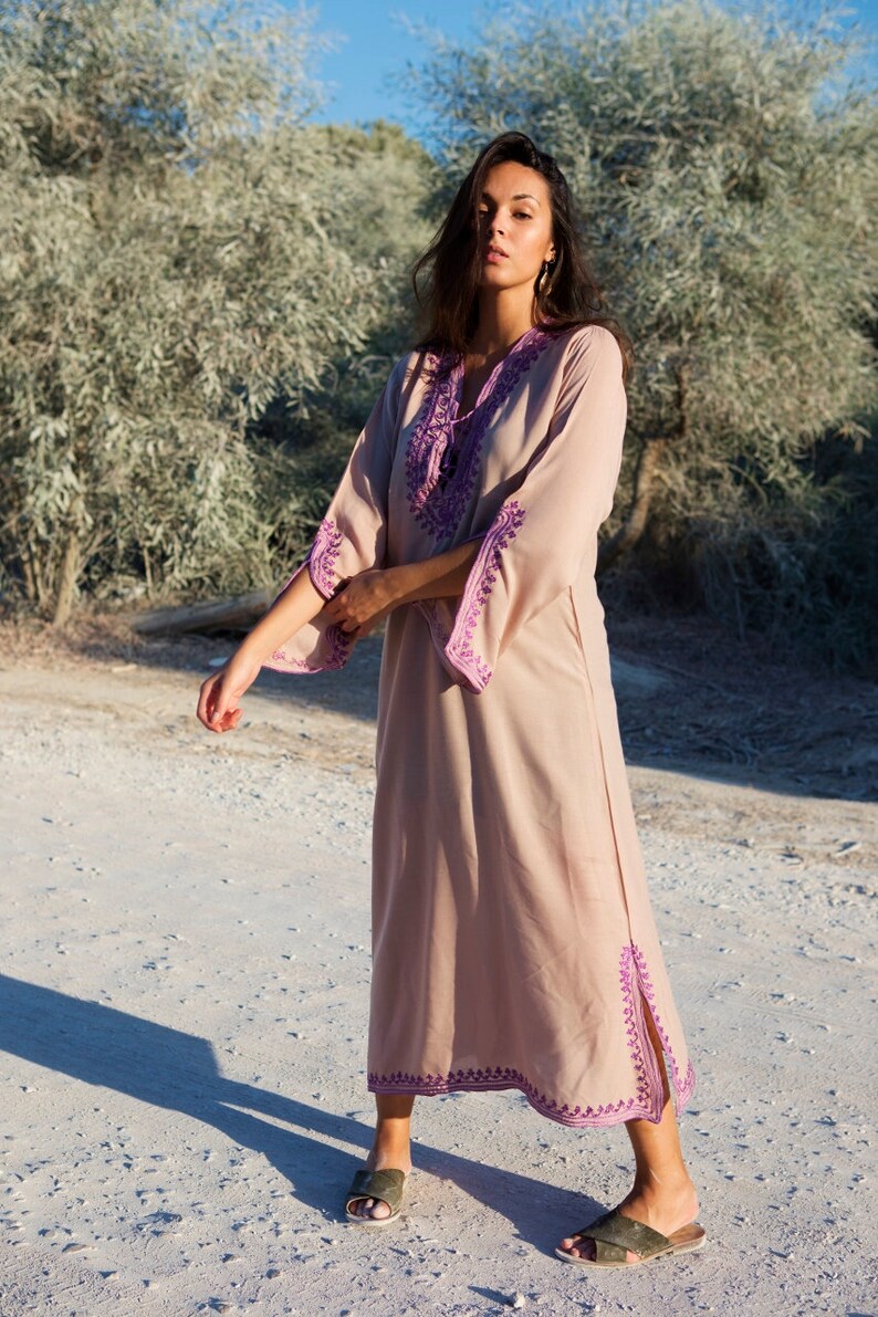 RUST & BEIGE ETHNIC PRINT KAFTAN DRESS