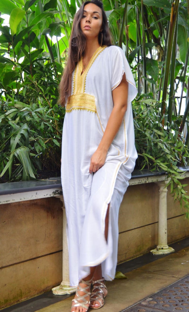 white and gold kaftan