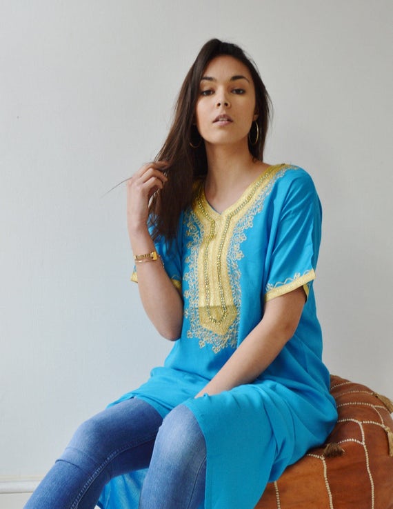 Turquoise Resort Caftan Kaftan Fez-, , resortwear,beach coverup,loungewear, maxi dresses, birthdays, hone, dress,,,Summer dress,