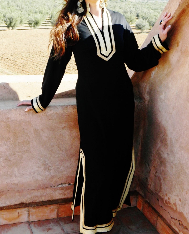 Sommar svart Mariam kaftan - kaftan, kaftankläder, resortkläder, strandklänningar, födelsedagspresenter, marockansk kaftan, presenter till henne, boho klänning bild 4