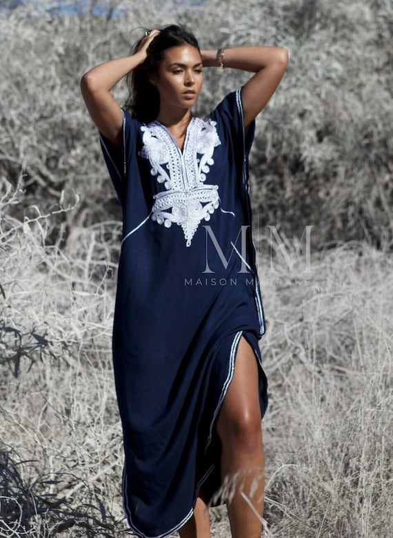 MM OriginalDress Kaftan Caftan-Navy Blue &Silver Boho Marrakech,Beach dress,beach cover ups, resort dress, lounge,plus size,Gifts for her