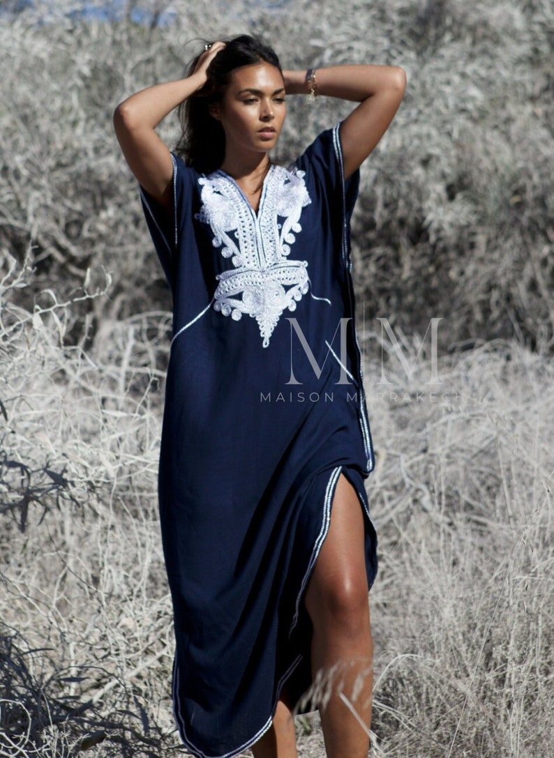 MM OriginalDress Kaftan Caftan-Navy Blue &Silver Boho Marrakech,Beach dress,beach cover ups, resort dress, lounge,plus size,Gifts for her image 1