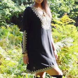 Spring Black Tunic Dress with Gold Marrakech Boho Tunic resort dress, lounge dress, bohemian dress ,gifts, vacation, cruise dress,, Ramadan image 2