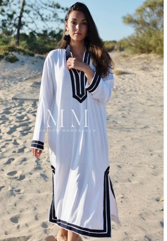 Kaftan White Mariam  Caftan Kaftan loungewear,resortwear, beach kaftan, moroccan dress, holiday kaftan, maxi dress, beach kaftan,holiday,Eid
