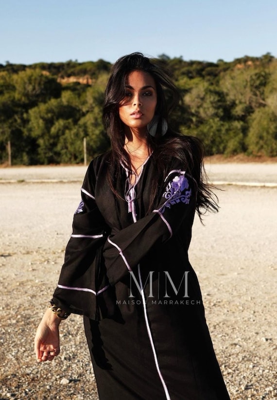 Black & Lilac Summer Kaftan, Caftan,Adriana-Long, Moroccan Kaftan, maxi dress, beach cover ups, beach dress, plus size,  dress, gift,,,Eid