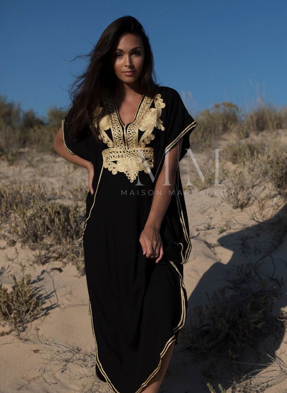 MM Original Kaftan, Moroccan Black Gold Marrakech Resort Caftan-beach cover up,loungewear,maxi dress, gifts, maternity, vacation,,