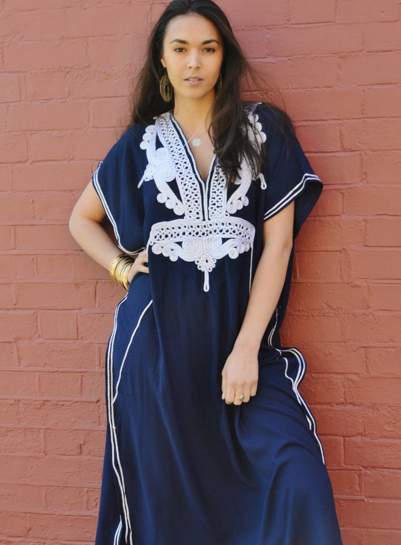 MM OriginalDress Kaftan Caftan-Navy Blue &Silver Boho Marrakech,Beach dress,beach cover ups, resort dress, lounge,plus size,Gifts for her image 10