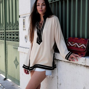 Spring Mariam Beige Tunic with Black Embroidery perfect chrismas gifts, birthday gifts, beachwear wear, dresses,beach kaftan, image 4