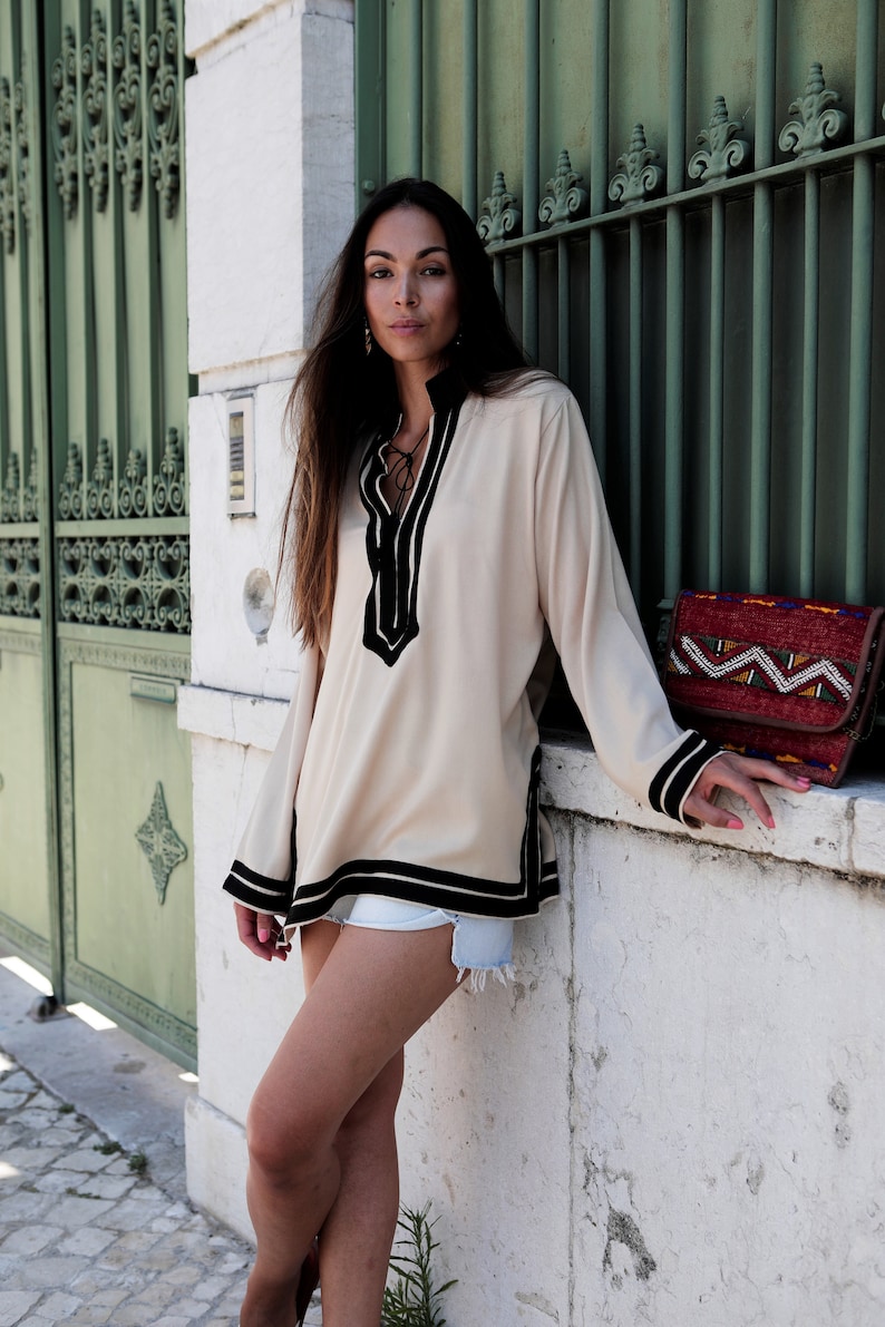 Spring Mariam Beige Tunic with Black Embroidery perfect chrismas gifts, birthday gifts, beachwear wear, dresses,beach kaftan, image 4