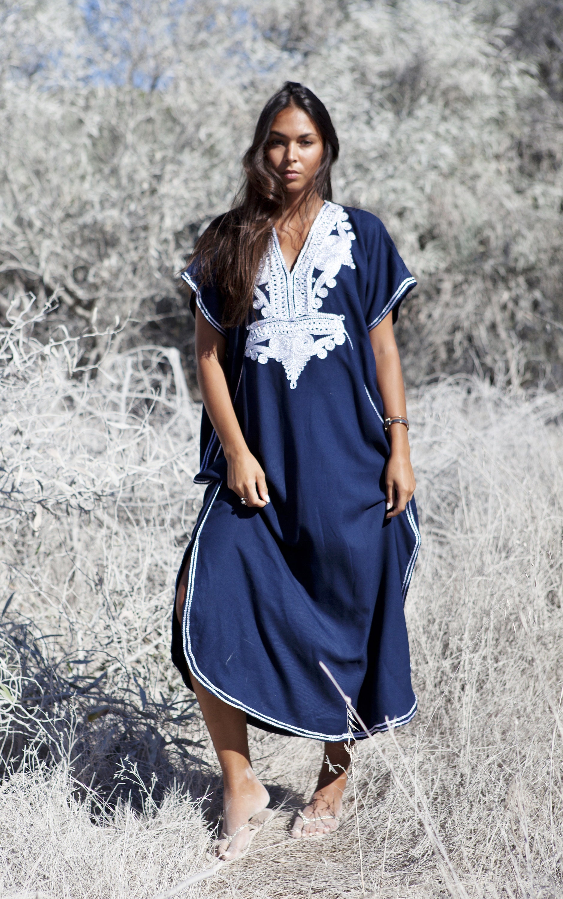 Summer Kaftan, Caftan, Navy Blue & Silver, Marrakech Kaftan beach