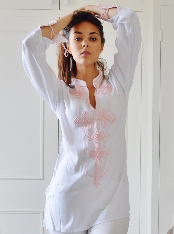 Summer Dress White Moroccan Bedouin Tunic- tunic, shirt, moroccan shirt, resort wear, beach wear, handmade tunic gift,Gifts for her Ramadan