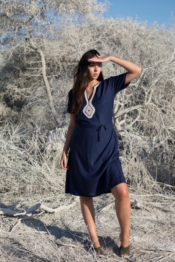 Spring Navy Blue Tunic Dress- Maternity Dress, resort wear, bohemian clothing, moroccan dress, beach dress, holiday dress,,,,Gifts for her