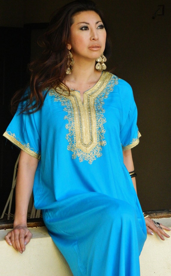 Turquoise Resort Caftan Kaftan Fez-resortwear, giftswear, birthdays, honeymoon, maternity gift, beach cover up,beach kaftan,,Gifts for her