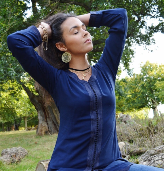 Summer Dress Magrib Navy Blue Shirt - casualwear, birthday, honeymoon, gift  her, resortwear, stayhome wear,,,Summer dress,,Gifts for her