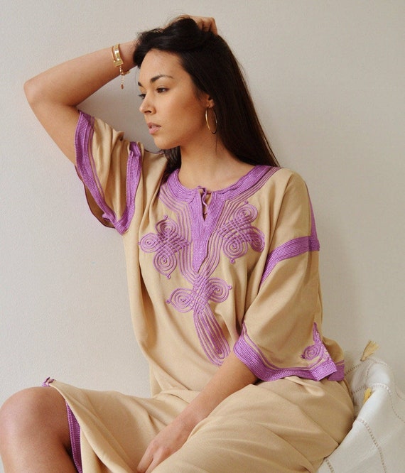 Dress Kaftan Clothing Beige Lilac Caftan Kaftan Maxi Dress -Aziza -loungewear, as resortwear, , Maternity,  dress, dress,,,Gifts for her