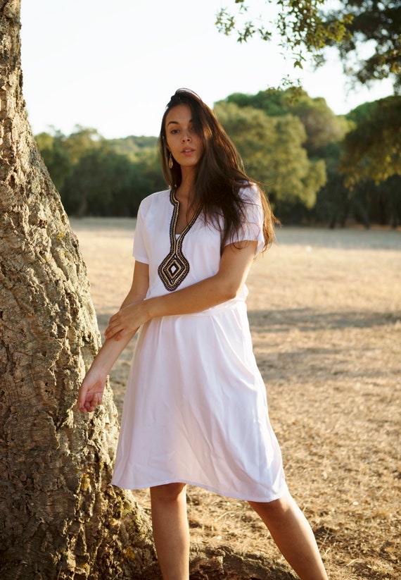 Summer Dress   White Tunic Dress-home dress Dress, resort wear, bohemian clothing, moroccan dress,  dress, beach dress, holiday dress,,,