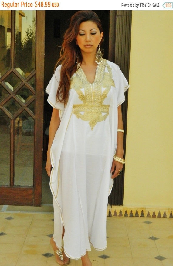 Summer Summer Resort Caftan Kaftan Marrakech -White Gold Embroidery,beach cover ups, resortwear, loungewear,beach kaftan Etsy's Pick,holiday