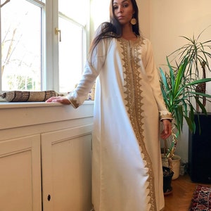 Spring Caftan Kaftan White &Beige kaftan Maxi Dress Karima-loungewear,beach kaftan, Autumn moroccan dress, mother's day,summer dress image 2