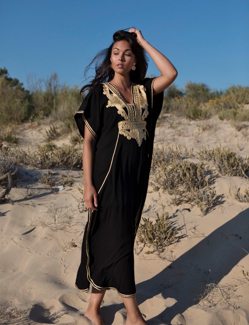 Autumn Kaftan Black Gold Marrakech Resort Caftan Kaftan -beach cover ups, resortwear,loungewear,maxi dress, vacation, cruise, holiday dress 